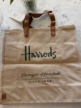 NEW! HARRODS Jute and Cotton Food Halls Shopper Bag